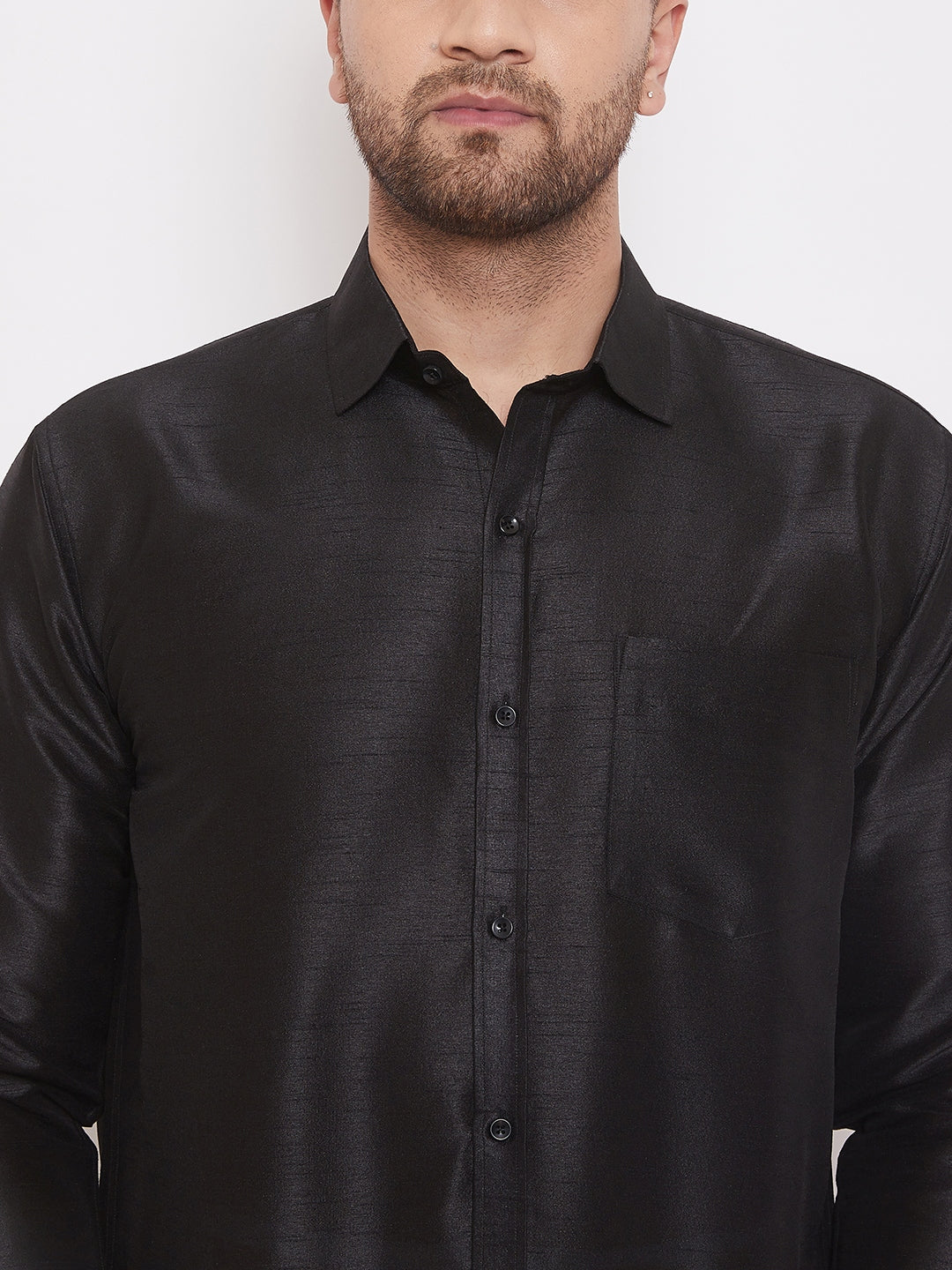 VM by Vastramay Men's Black And White Silk Blend Shirt And Mundu - Distacart