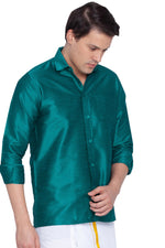 Thumbnail for VM by Vastramay Men's Green Silk Blend Ethnic Shirt - Distacart