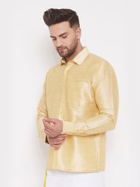 Thumbnail for Vastramay Men's Gold Silk Blend Ethnic Shirt - Distacart