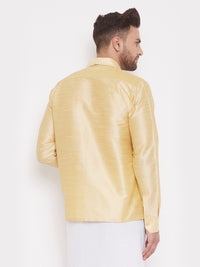 Thumbnail for Vastramay Men's Gold Silk Blend Ethnic Shirt - Distacart