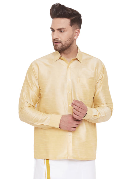 Vastramay Men's Gold Silk Blend Ethnic Shirt - Distacart