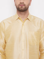 Thumbnail for VM by Vastramay Men's Gold And White Silk Blend Shirt And Mundu - Distacart