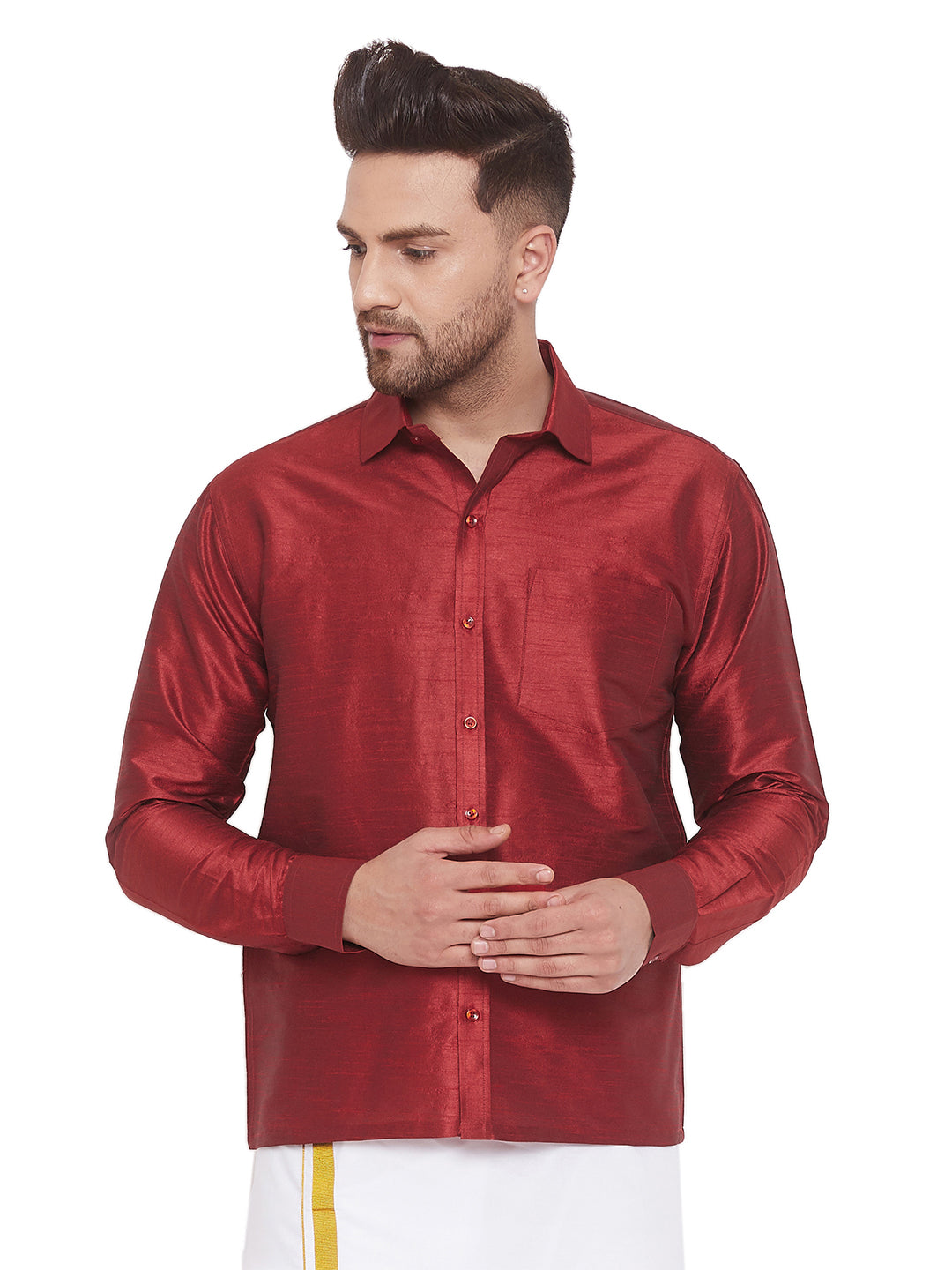 Vastramay Men's Maroon Silk Blend Ethnic Shirt - Distacart