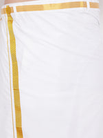 Thumbnail for Vastramay Men's Maroon and White Silk Blend Shirt And Mundu - Distacart
