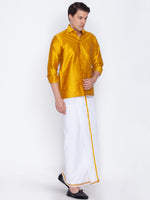 Thumbnail for VM by Vastramay Men's Mustard And White Silk Blend Shirt And Mundu - Distacart