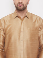 Thumbnail for Vastramay Men's Rose Gold and White Silk Blend Shirt And Mundu - Distacart