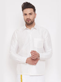 Thumbnail for Vastramay Men's White Silk Blend Ethnic Shirt - Distacart