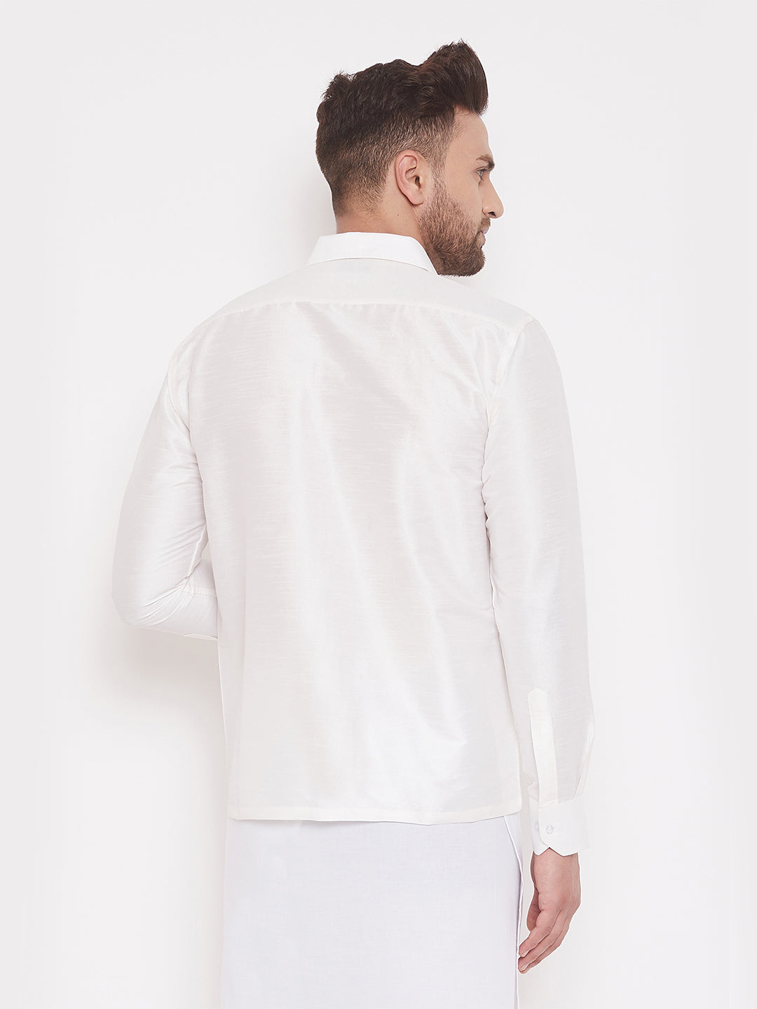 Vastramay Men's White Silk Blend Ethnic Shirt - Distacart