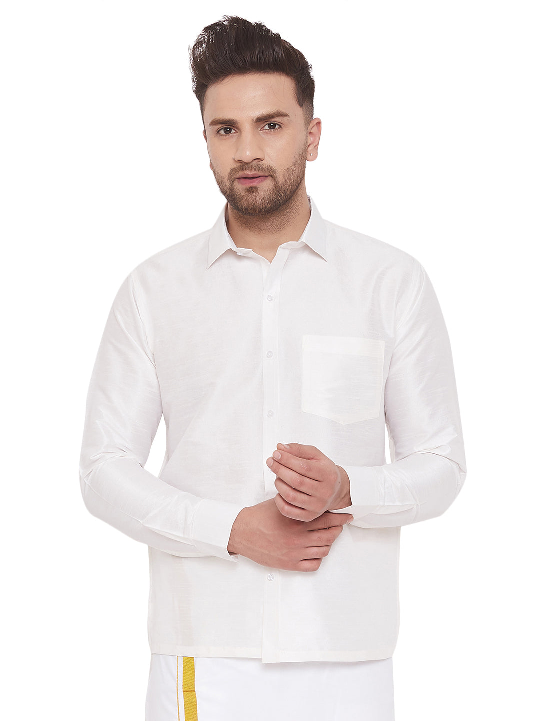 Vastramay Men's White Silk Blend Ethnic Shirt - Distacart
