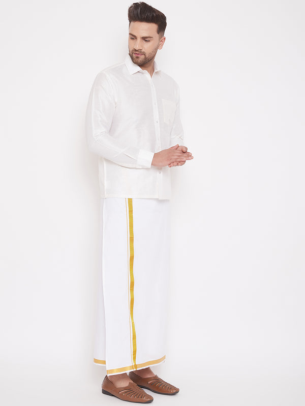 VM by Vastramay Men's White Silk Blend Shirt And Mundu - Distacart