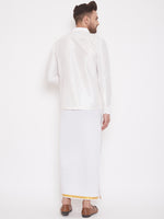 Thumbnail for VM by Vastramay Men's White Silk Blend Shirt And Mundu - Distacart