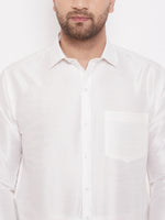 Thumbnail for VM by Vastramay Men's White Silk Blend Shirt And Mundu - Distacart
