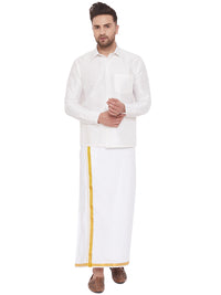 Thumbnail for VM by Vastramay Men's White Silk Blend Shirt And Mundu - Distacart