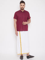 Thumbnail for Vastramay Men's Maroon Cotton Blend Ethnic Shirt - Distacart
