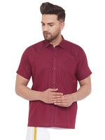 Thumbnail for Vastramay Men's Maroon Cotton Blend Ethnic Shirt - Distacart