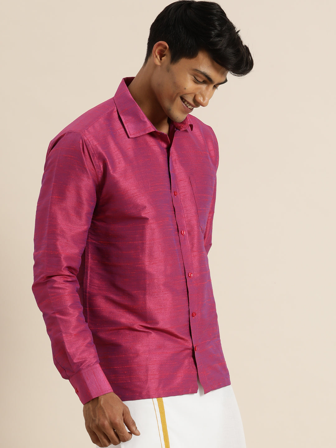 Vastramay Men's Purple Raw Silk Ethnic Shirt - Distacart