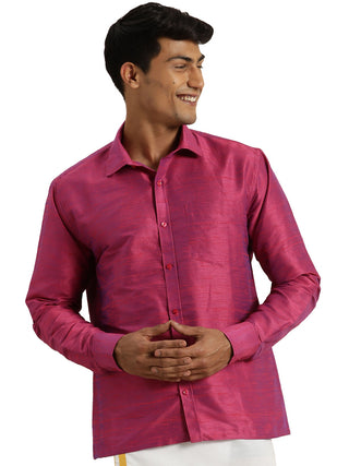 Vastramay Men's Purple Raw Silk Ethnic Shirt - Distacart