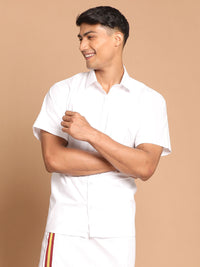 Thumbnail for Vastramay Men's White Cotton Ethnic Shirt - Distacart