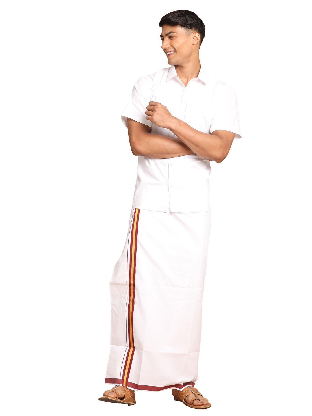 Vastramay Men's White Pure Cotton Shirt And Mundu - Distacart