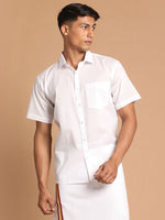 Thumbnail for Vastramay Men's White Cotton Ethnic Shirt - Distacart