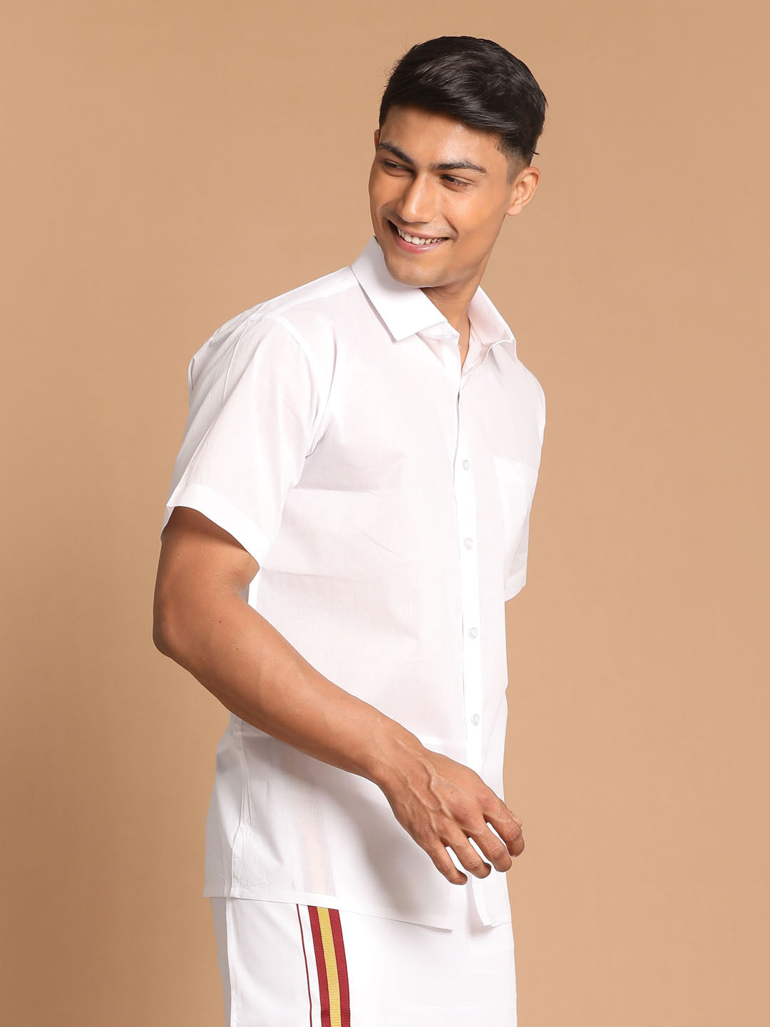 Vastramay Men's White Cotton Ethnic Shirt - Distacart