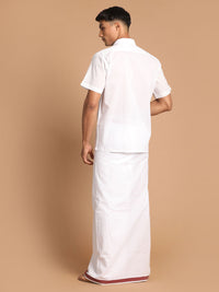 Thumbnail for Vastramay Men's White Pure Cotton Shirt And Mundu - Distacart