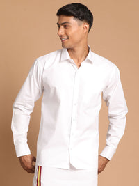 Thumbnail for Vastramay Men's White Cotton Blend Ethnic Shirt - Distacart