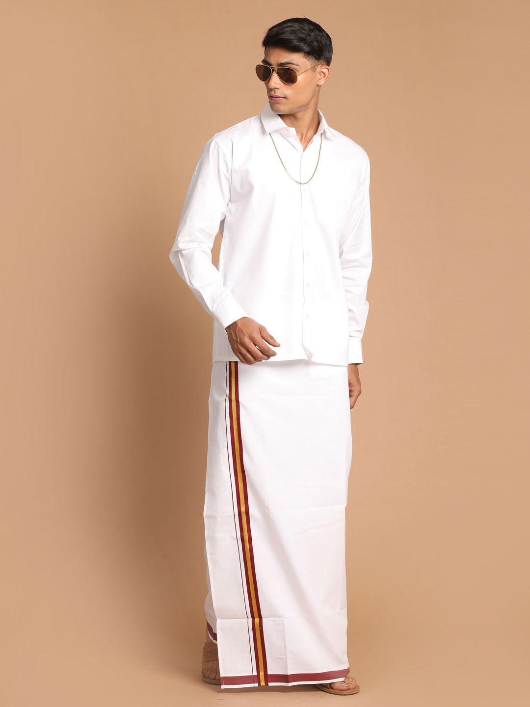 Vastramay Men's White Pure Cotton Shirt And Mundu - Distacart
