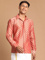 Thumbnail for Vastramay Men's Pink Poly Viscose Ethnic Shirt - Distacart