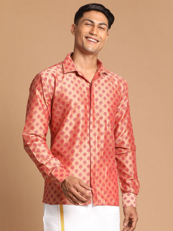 Vastramay Men's Pink Poly Viscose Ethnic Shirt - Distacart