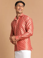 Thumbnail for Vastramay Men's Pink Poly Viscose Ethnic Shirt - Distacart