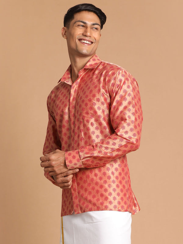 Vastramay Men's Pink Poly Viscose Ethnic Shirt - Distacart