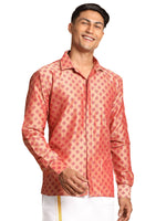 Thumbnail for Vastramay Men's Pink Poly Viscose Ethnic Shirt - Distacart
