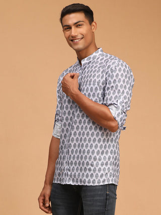 Vastramay Men's Grey Cotton Blend Ethnic Shirt - Distacart