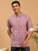 Thumbnail for Vastramay Men's Pink Muslin Ethnic Shirt - Distacart
