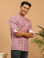 Thumbnail for Vastramay Men's Pink Muslin Ethnic Shirt - Distacart
