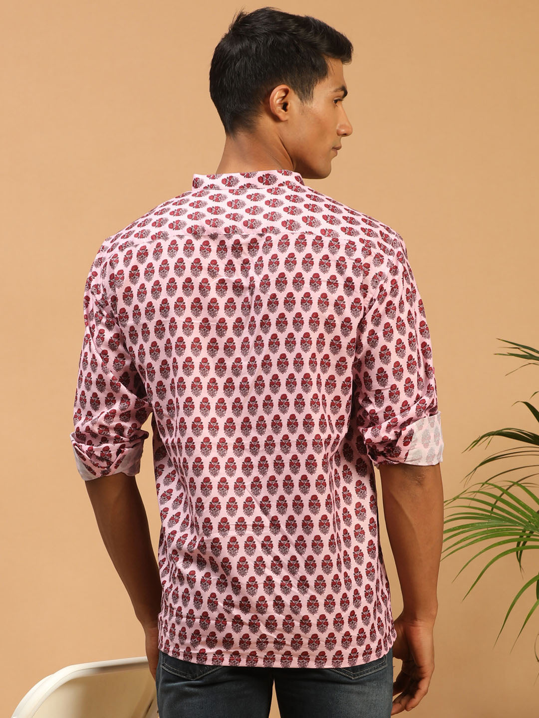 Vastramay Men's Pink Muslin Ethnic Shirt - Distacart