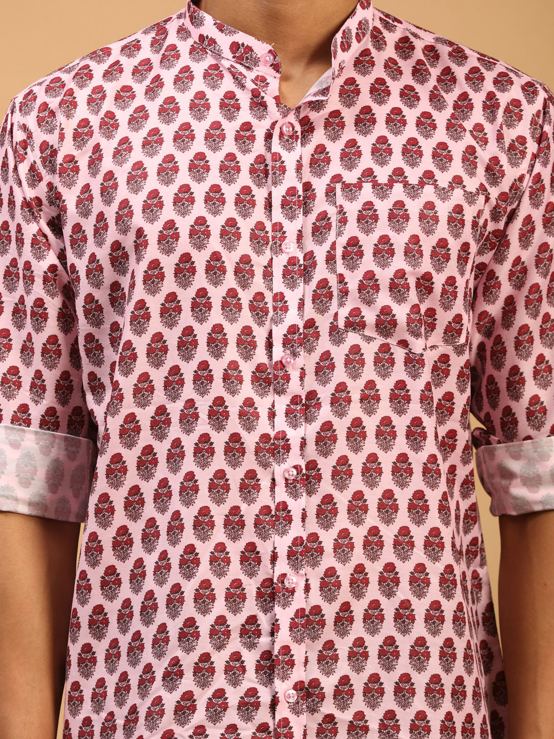 Vastramay Men's Pink Muslin Ethnic Shirt - Distacart