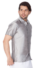 Thumbnail for Vastramay Men's Grey Silk Blend Ethnic Shirt - Distacart