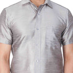 Thumbnail for Vastramay Men's Grey Silk Blend Ethnic Shirt - Distacart