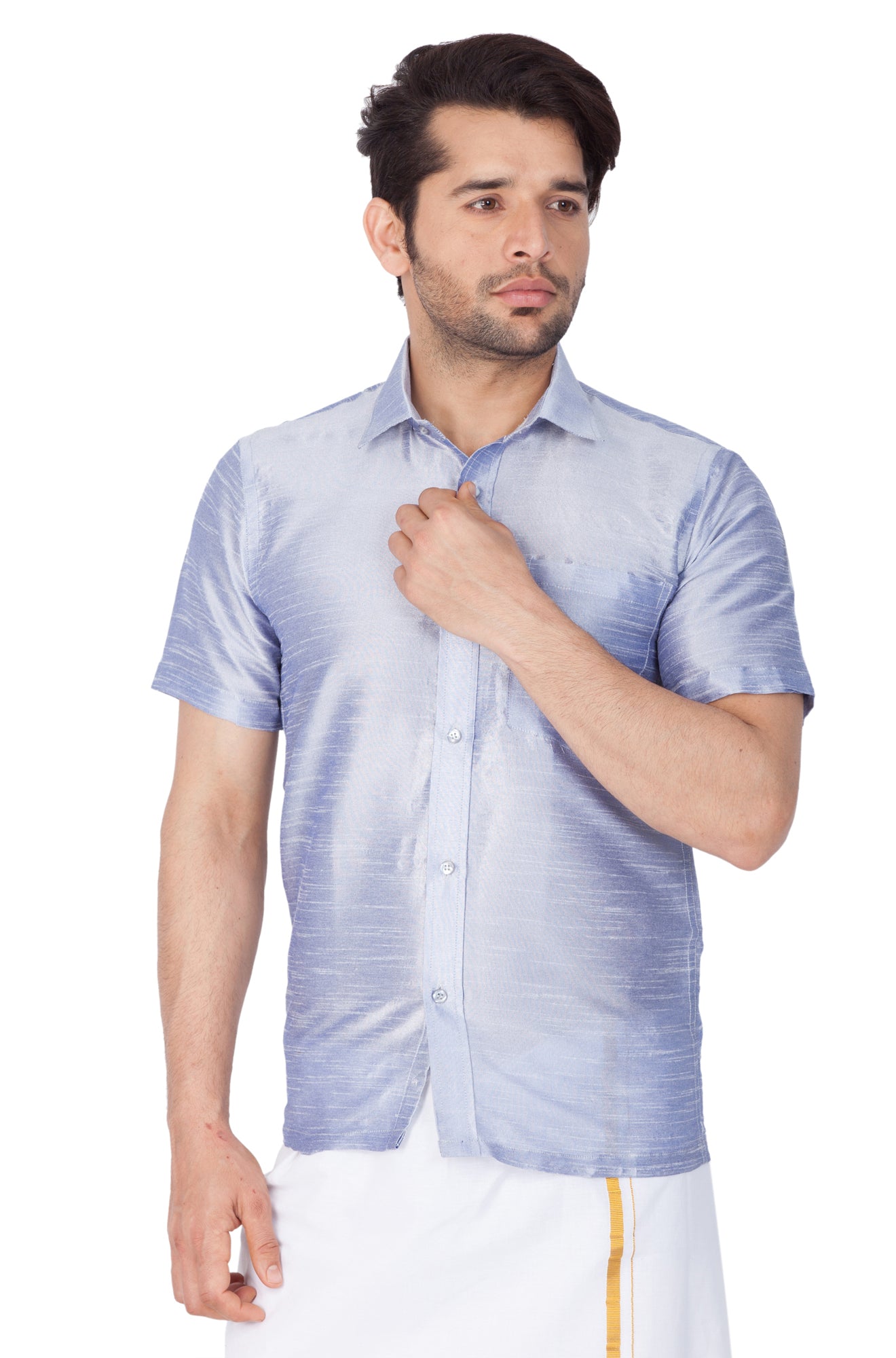 Vastramay Men's Light Blue Silk Blend Ethnic Shirt - Distacart
