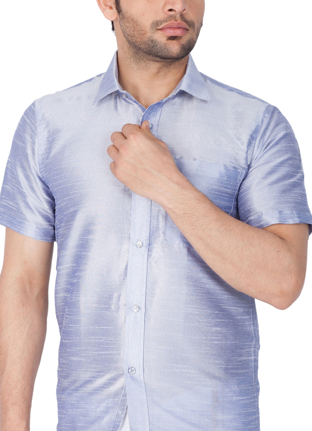 Vastramay Men's Light Blue Silk Blend Ethnic Shirt - Distacart