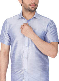 Thumbnail for Vastramay Men's Light Blue Silk Blend Ethnic Shirt - Distacart