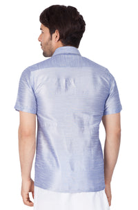 Thumbnail for Vastramay Men's Light Blue Silk Blend Ethnic Shirt - Distacart