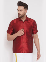 Thumbnail for Vastramay Men's Maroon Silk Blend Ethnic Shirt - Distacart