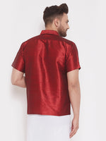Thumbnail for Vastramay Men's Maroon Silk Blend Ethnic Shirt - Distacart