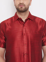 Thumbnail for Vastramay Men's Maroon Silk Blend Ethnic Shirt - Distacart