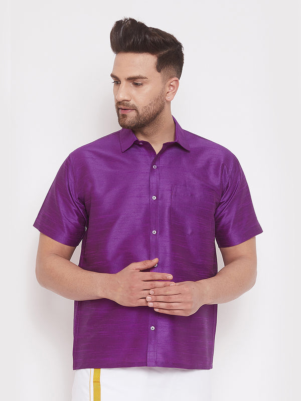 Vastramay Men's Purple Silk Blend Ethnic Shirt - Distacart