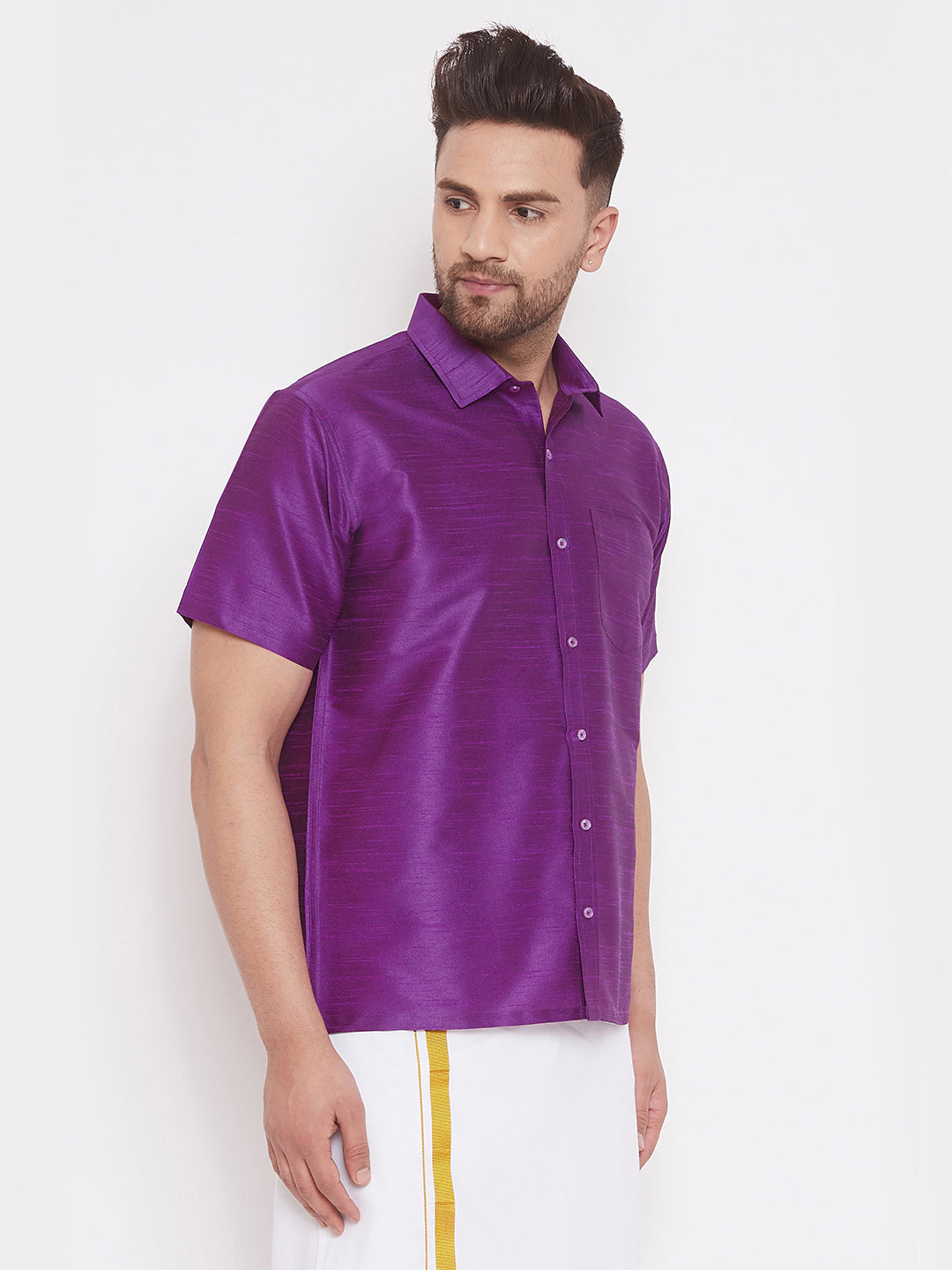 Vastramay Men's Purple Silk Blend Ethnic Shirt - Distacart