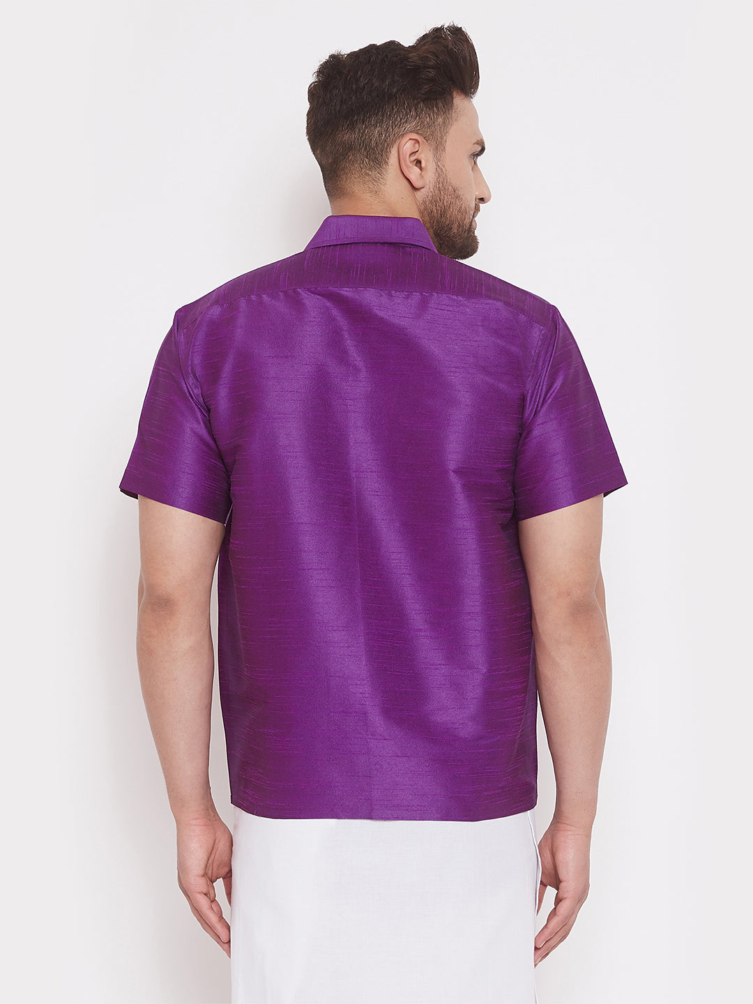 Vastramay Men's Purple Silk Blend Ethnic Shirt - Distacart